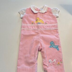 Vintage Pink Kids Onepiece with Embroidered Animals